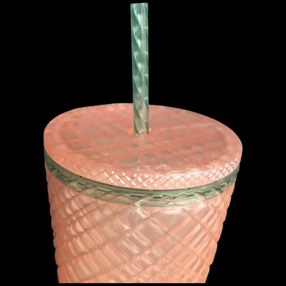 STARBUCKS Pearl Peach Jeweled Diamond Venti Cold Cup Tumbler 24 oz